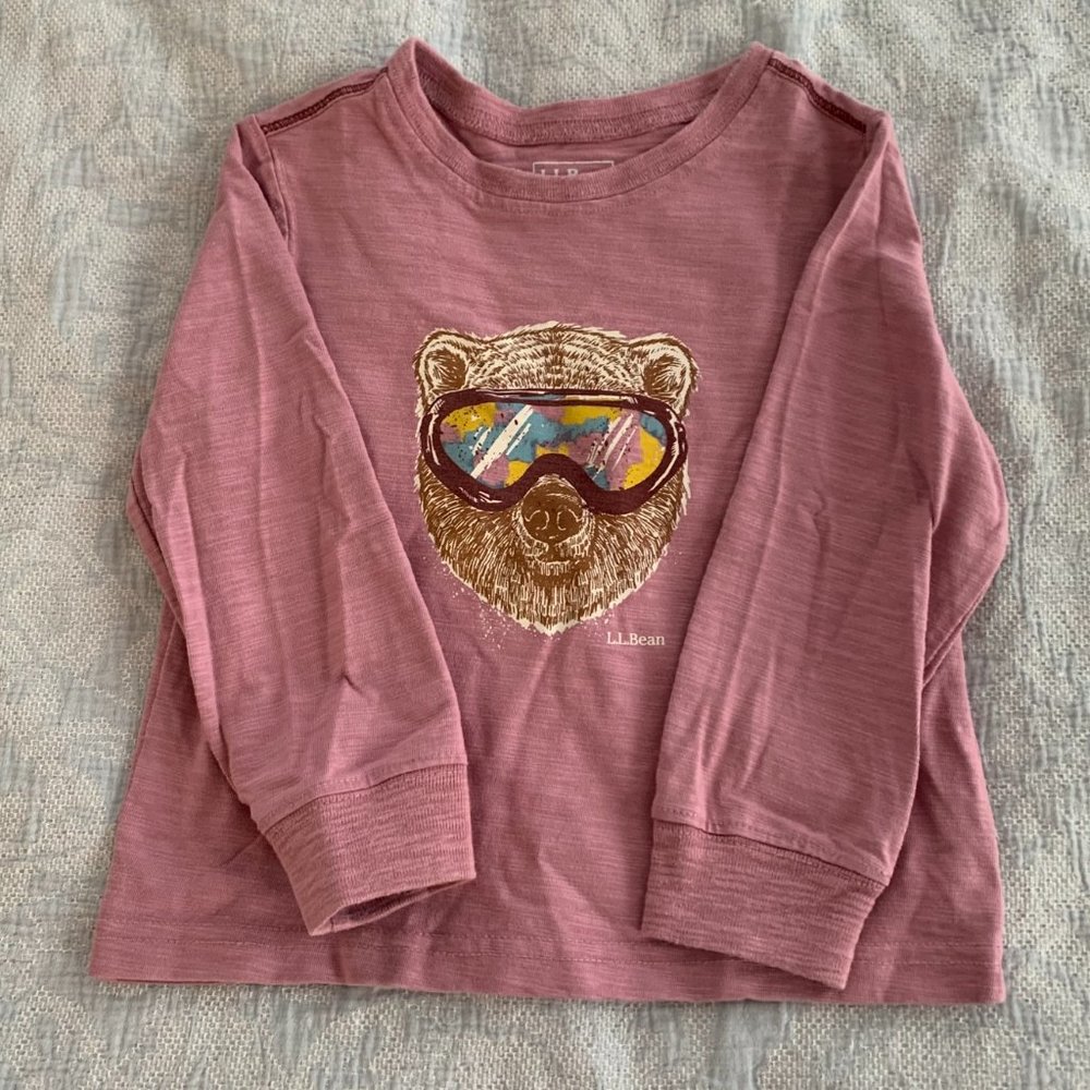 L.L. Bean Toddler Girl Bear with Goggles Long Sleeve T-Shirt